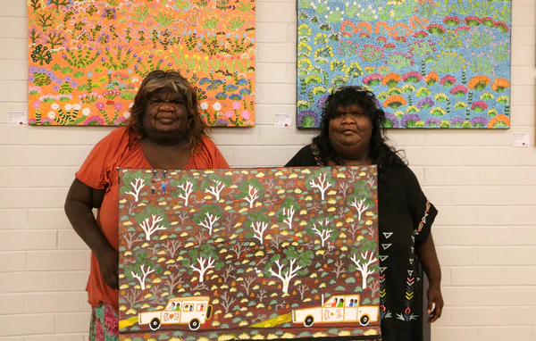Heather Anderson and Lindy Brodie with a collaborative artwork